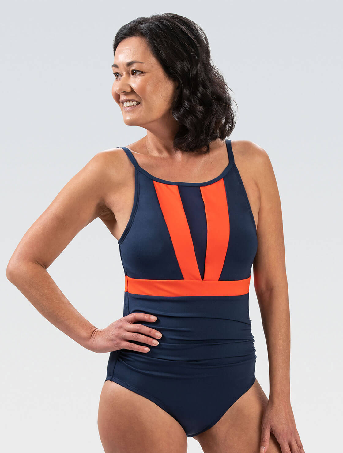 Chlorine Resistant Dolfin Solid Twist Front One Piece Swimsuit