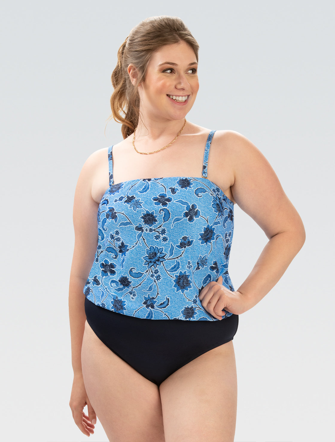 Dolfin Women's Aquashape Amour-Capri Printed Moderate Blouson One-Piece Swimsuit