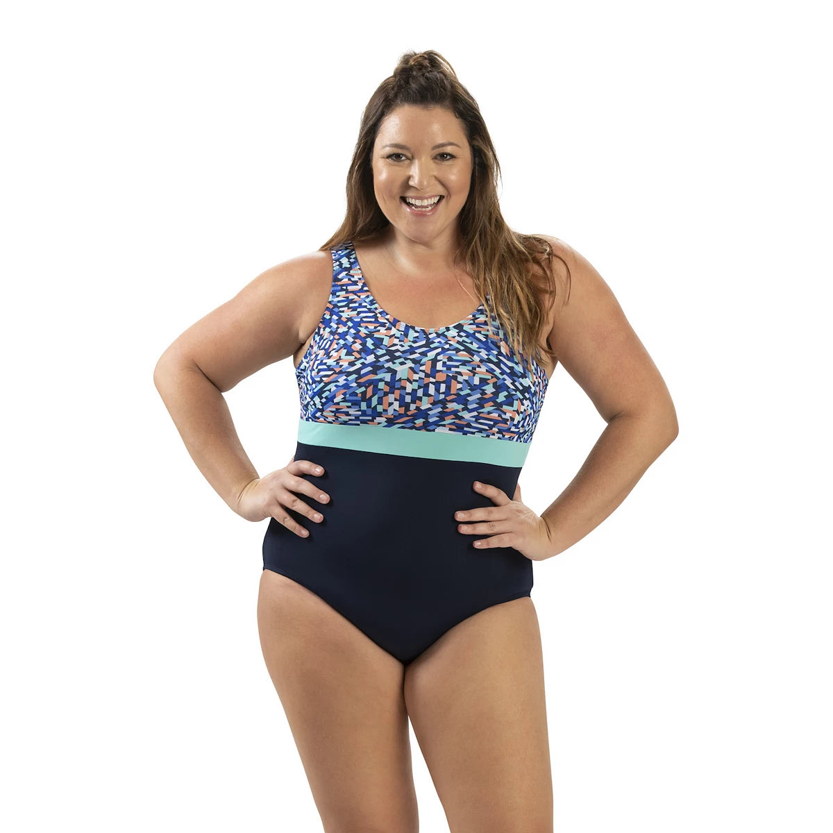 DOLFIN Aquashape Women's  Tranquility Color Block Moderate Scoop Back One Piece Swimsuit